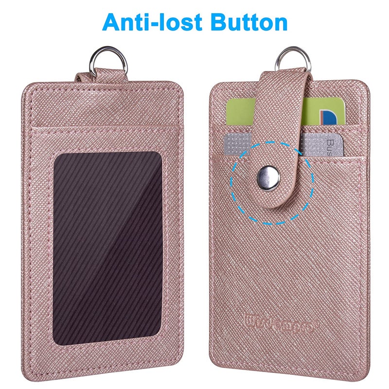 Wisdompro Retractable Badge Holder with Lanyard, Double Sided PU Leather ID Card Holder with Carabiner Badge Reel Clip and 18.8 inch Neck Lanyard - Rose Gold, Vertical - Image 2